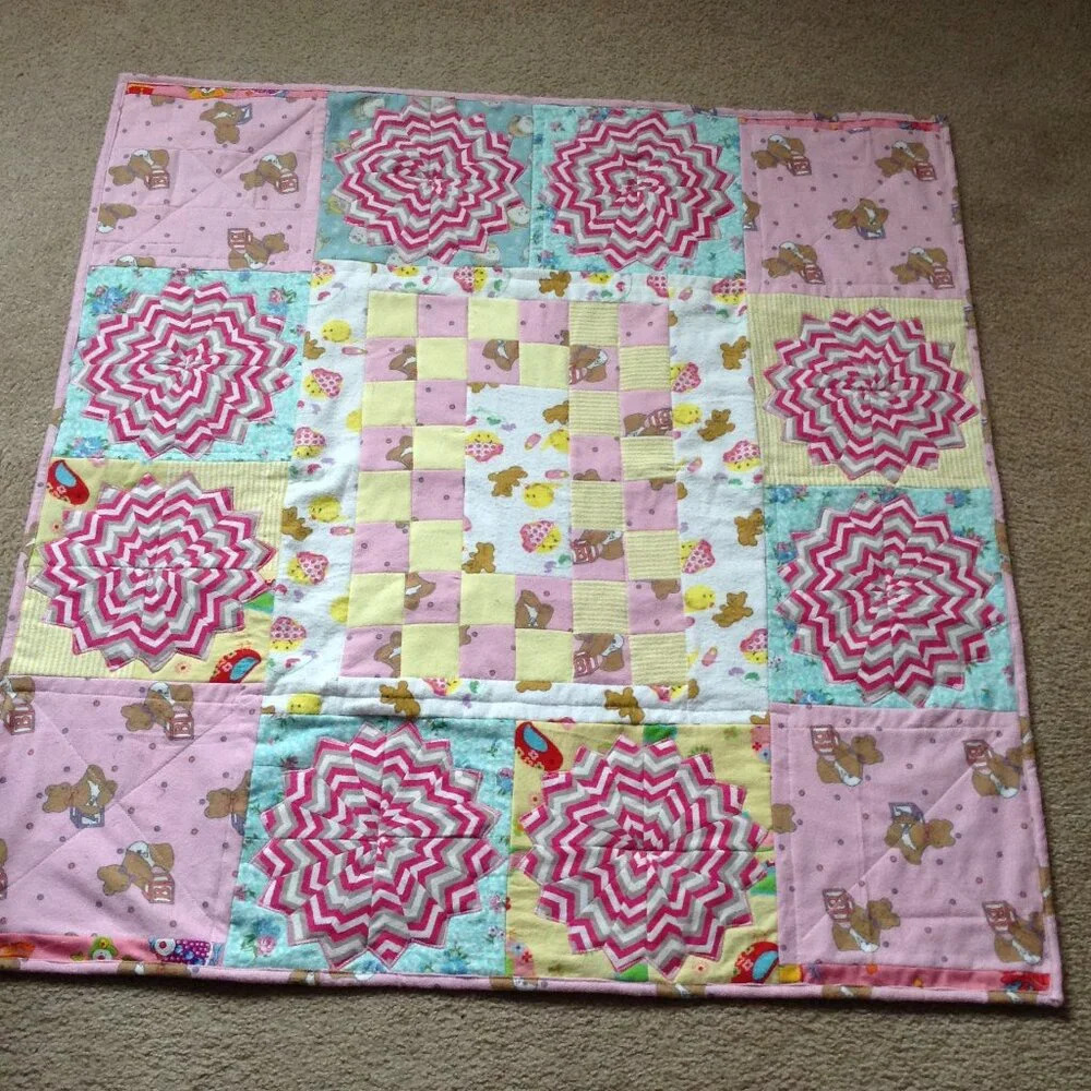 Handmade Baby Quilt Quilted Flannel Blanket Multicolored Bedding Playmat